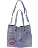 Denim Pocket Shoulder Bag (red peace sign) - Upcycled