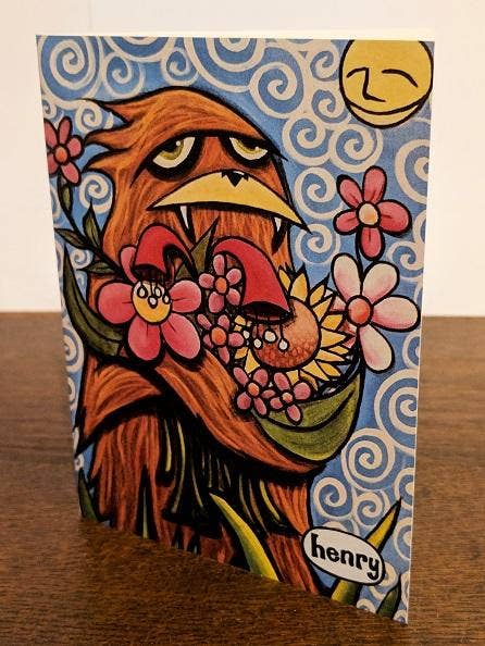 Sasquatch Hugging Flowers Note Card