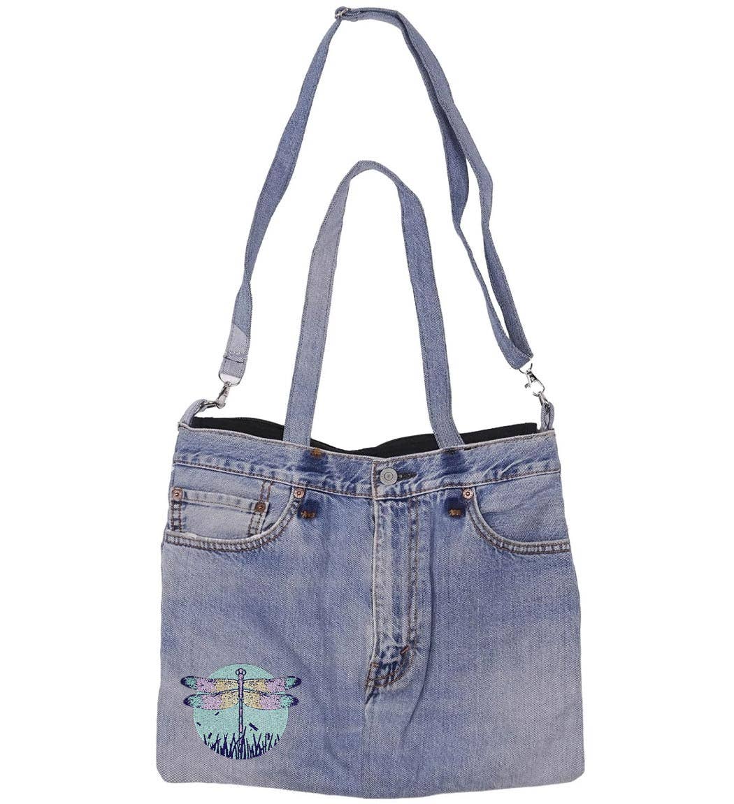 Denim Pocket Shoulder Bag (peace sign) – Upcycled