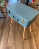 Vintage Blue Suitcase Side Table with Wooden Legs