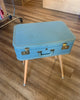 Vintage Blue Suitcase Side Table with Wooden Legs