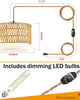 Rattan Woven Pendant Lamp with Dimmable LED Bulb and Fabric Shade 2