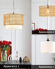 Rattan Woven Pendant Lamp with Dimmable LED Bulb and Fabric Shade