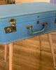 Vintage Blue Suitcase Side Table with Wooden Legs