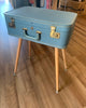 Vintage Blue Suitcase Side Table with Wooden Legs